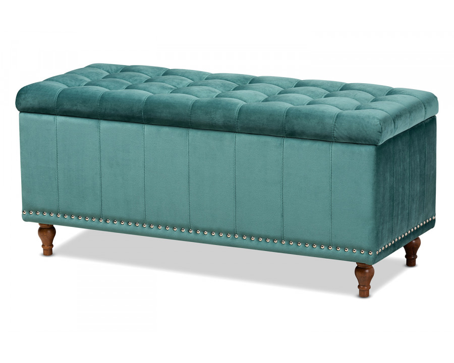 Baxton Kaylee Modern Ottoman Bench - Teal Blue Velvet