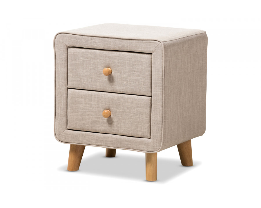 Baxton Jonesy Mid-Century 2-Drawer Nightstand - Beige