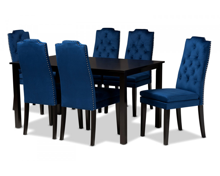 Baxton Dylin Modern 7-Piece Dining Set - Navy Blue Velvet