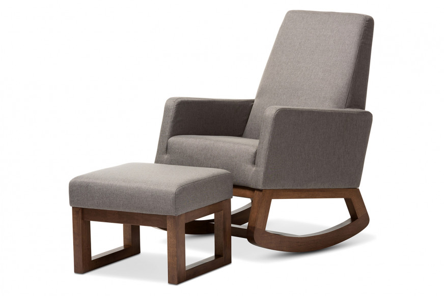 Baxton™ - Yashiya Mid-century Retro Modern Rocking Chair and Ottoman Set