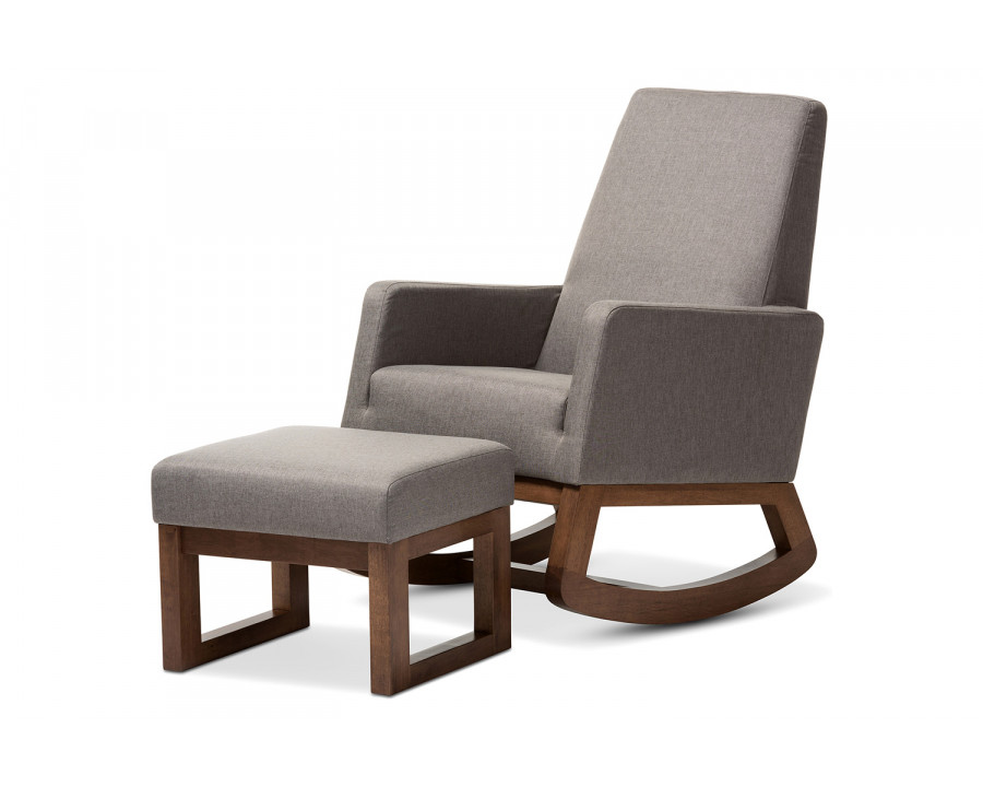 Baxton Yashiya Mid Century Retro Modern Rocking Chair And Ottoman Set - Grey