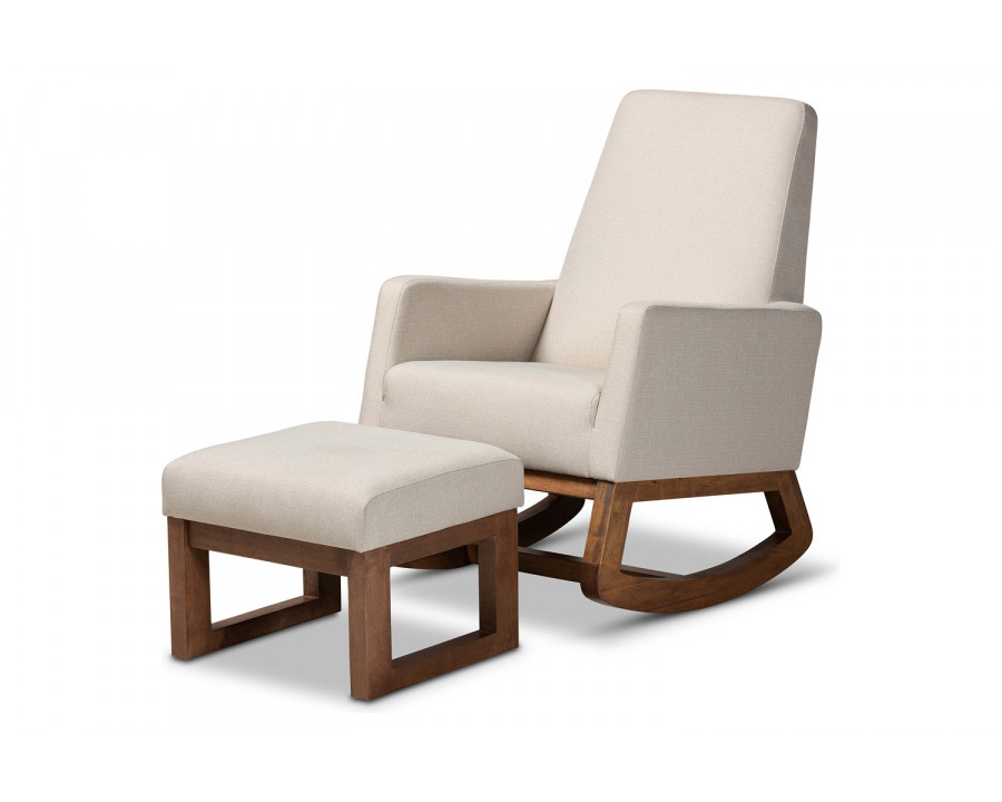 Baxton Yashiya Mid Century Retro Modern Rocking Chair And Ottoman Set Light - Beige