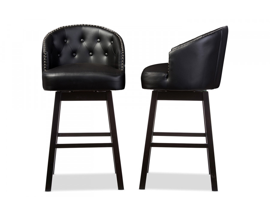 Baxton Avril Modern Swivel Barstool with Nail heads Trim - Black