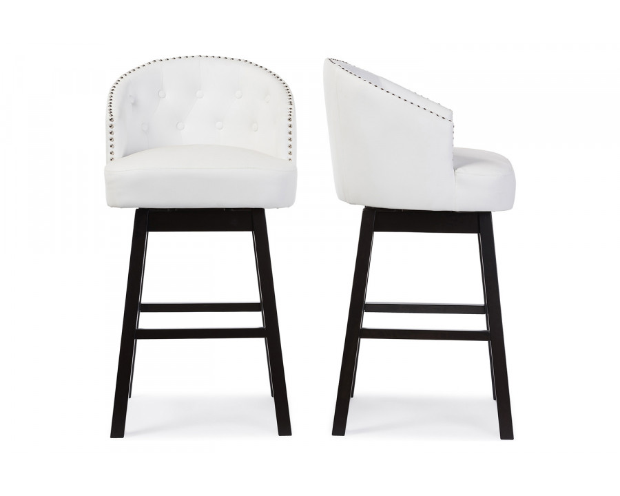 Baxton - Avril Modern 2-Piece Swivel Barstool Set with Nail heads Trim