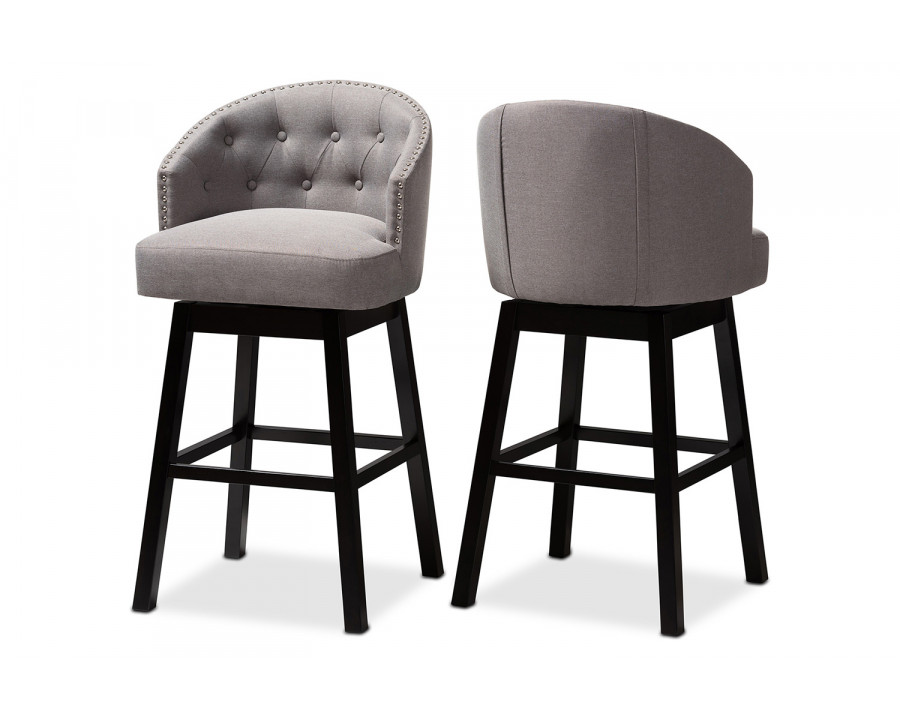 Baxton Theron 2-Piece Swivel Bar Stool Set - Gray