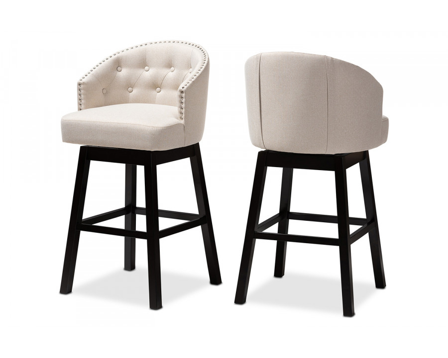 Baxton Theron 2-Piece Swivel Bar Stool Set - Light Beige