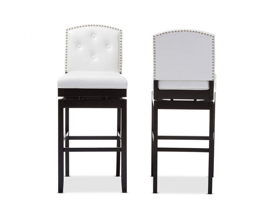 Baxton Ginaro Modern 2-Piece Swivel Bar Stool Set - White