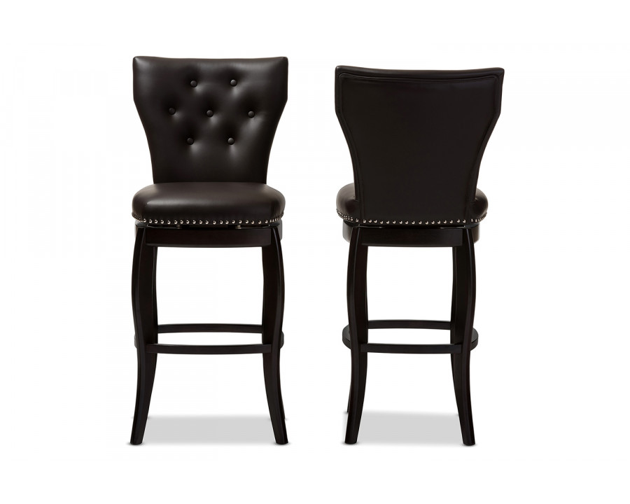 Baxton Leonice Modern 2-Piece Swivel Bar Stool Set - Dark Brown