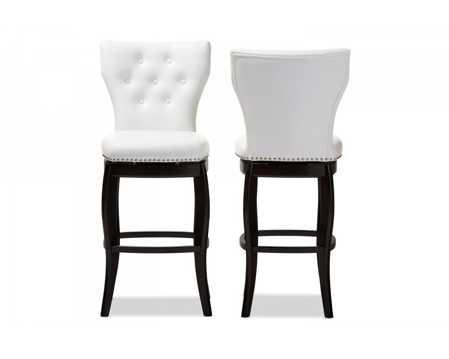 Baxton Leonice Modern 2-Piece Swivel Bar Stool Set - White