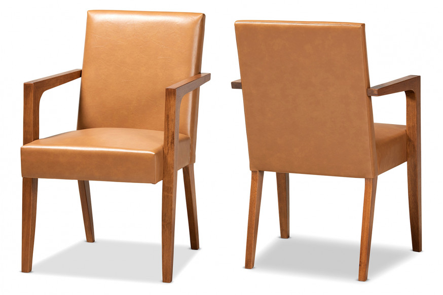 Baxton™ Andrea Mid-Century Modern 2-Piece Armchair Set - Tan