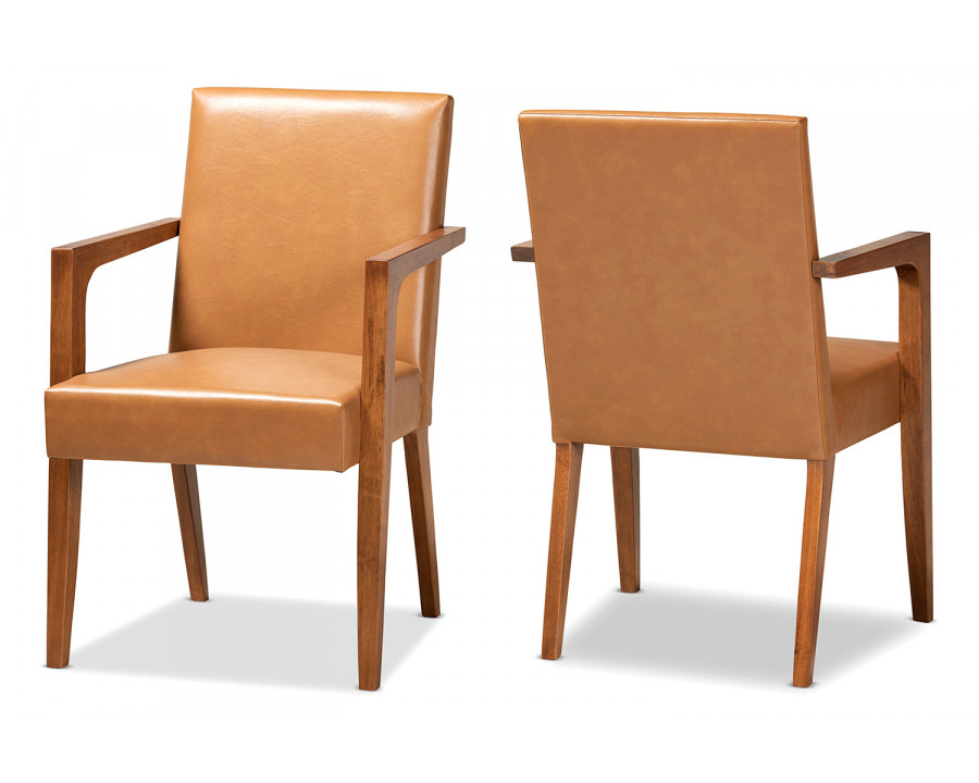 Baxton Andrea Mid-Century Modern 2-Piece Armchair Set - Tan