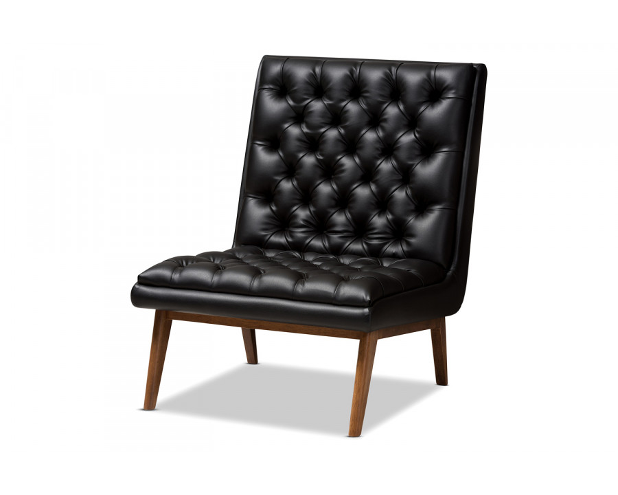 Baxton Annetha Mid Century Modern Lounge Chair - Pine Black