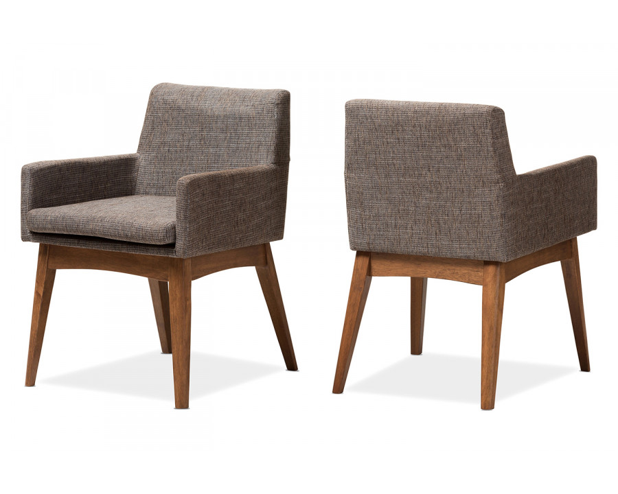 Baxton Nexus Mid-Century Modern 2-Piece Arm Chair Set - Gravel