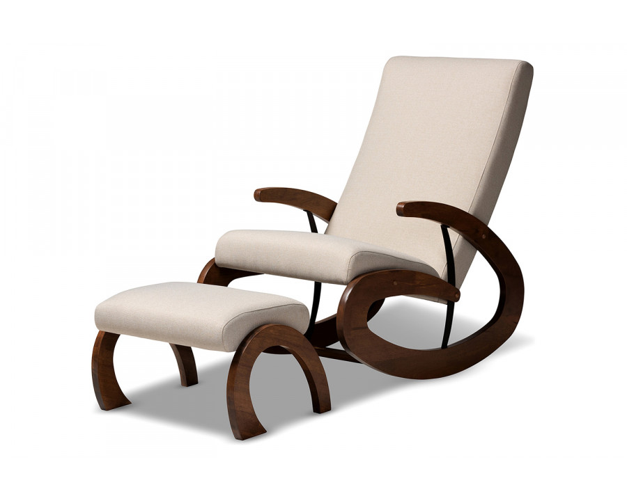 Baxton Kaira Modern 2-Piece Rocking Chair and Ottoman Set - Light Beige