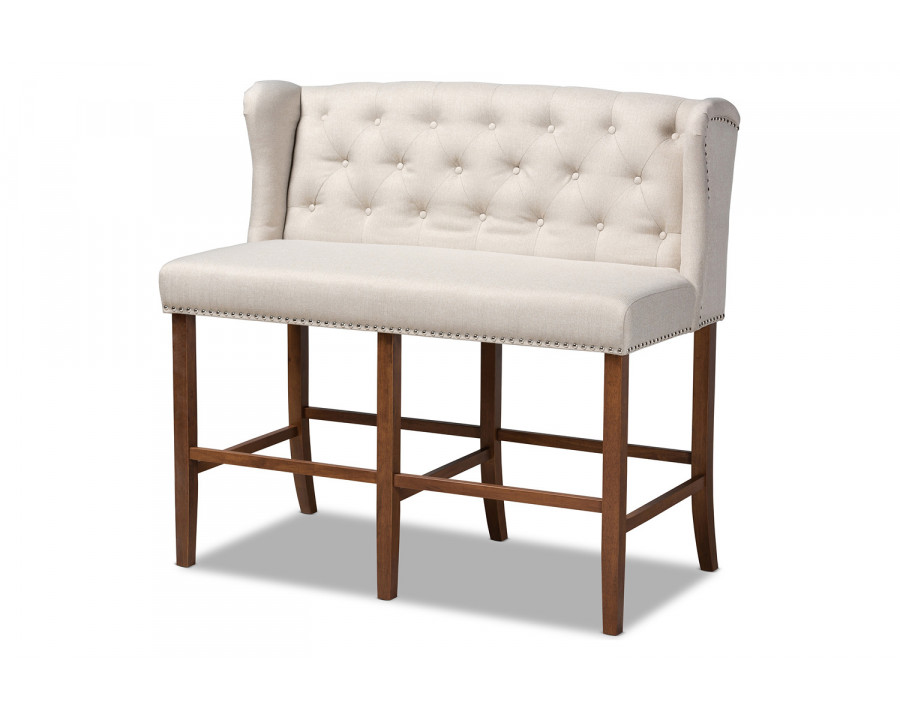 Baxton Alira Modern Button Tufted Bar Stool Bench - Beige