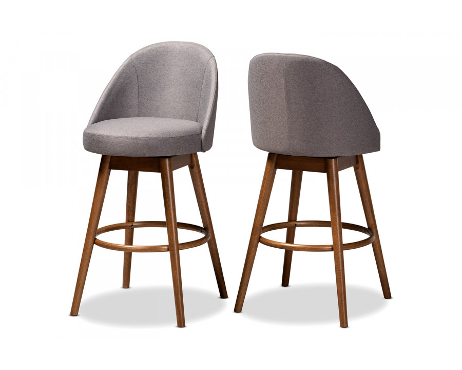 Baxton Carra Mid-Century Modern 2-Piece Swivel Bar Stool Set - Gray