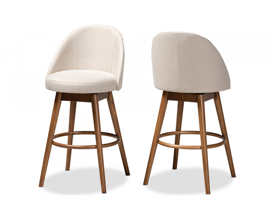 Baxton Carra Mid-Century Modern 2-Piece Swivel Bar Stool Set - Light Beige