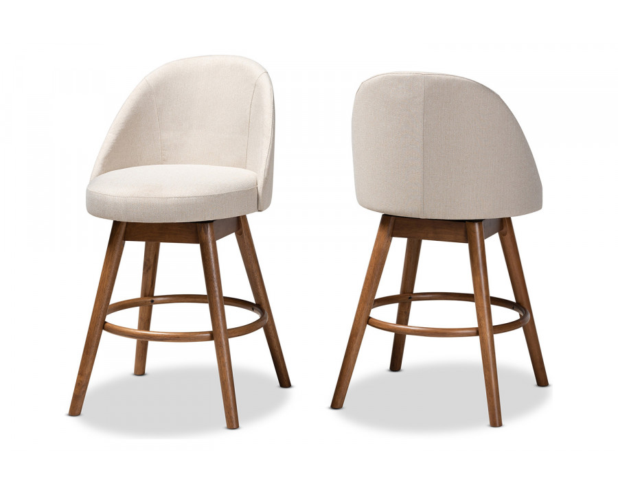 Baxton Carra Mid-Century Modern 2-Piece Swivel Counter Stool Set - Light Beige