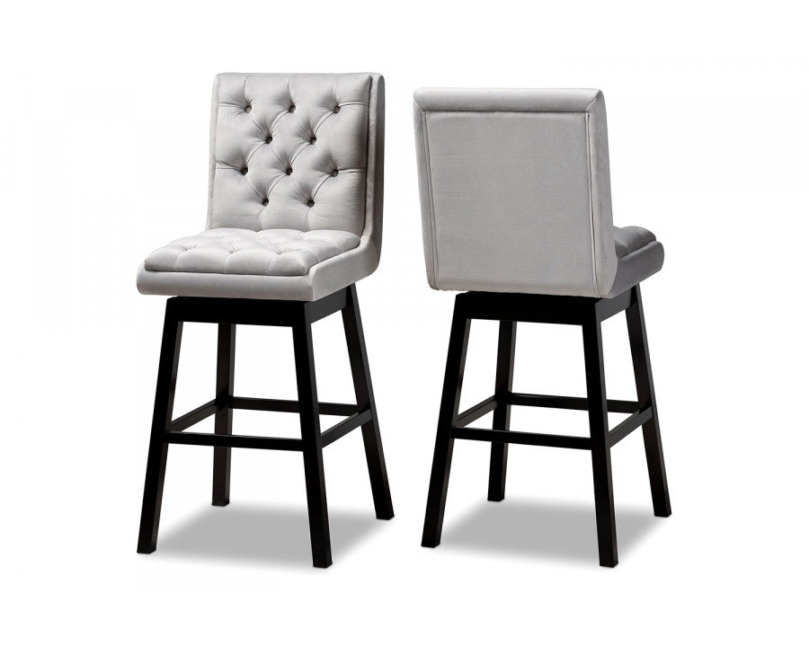 Baxton Gregory Modern 2-Piece Swivel Bar Stool Set - Light Gray Velvet