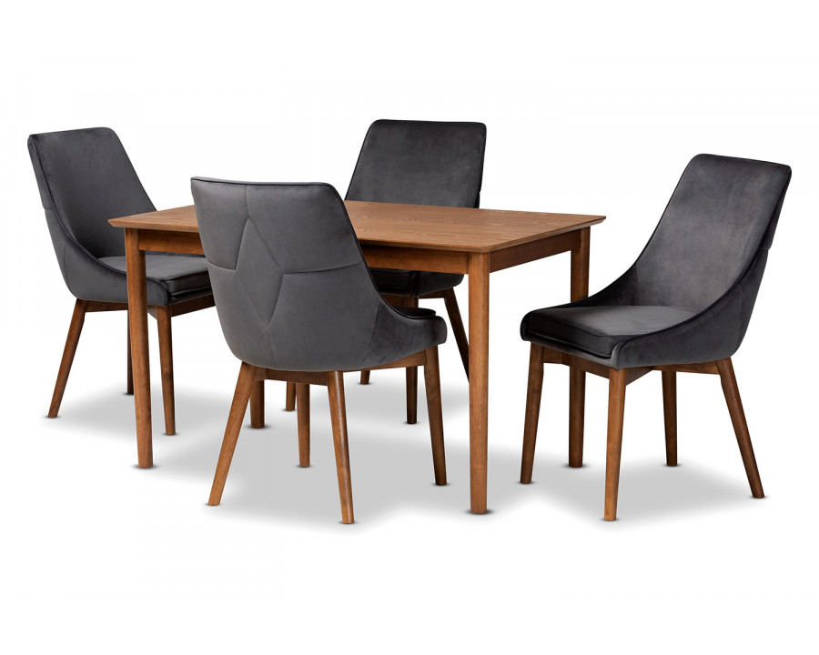 Baxton Gilmore Modern 5-Piece Dining Set - Gray Velvet