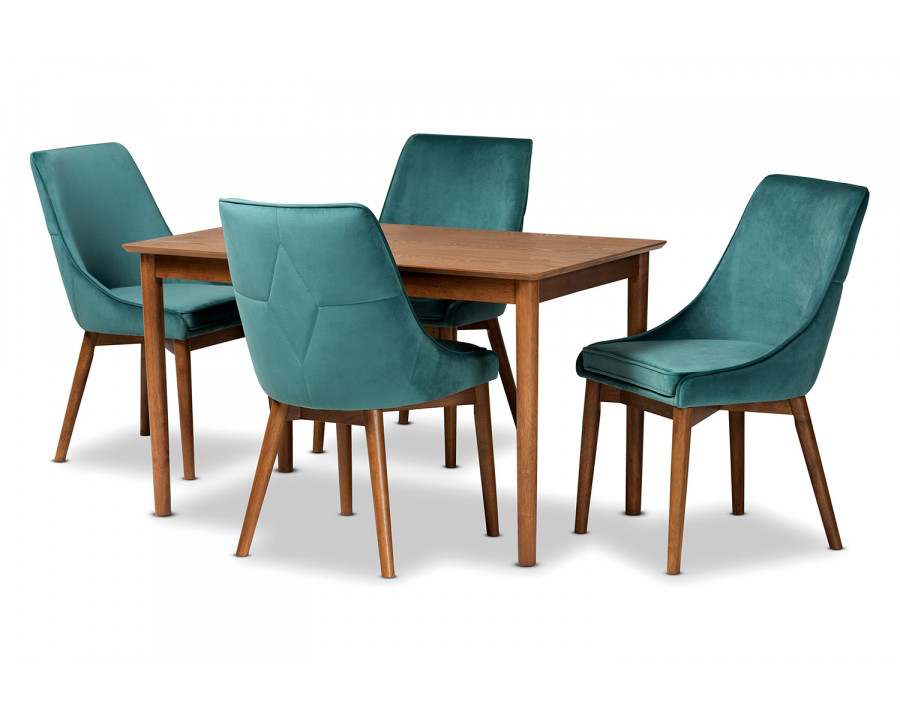 Baxton Gilmore Modern 5-Piece Dining Set - Teal Velvet