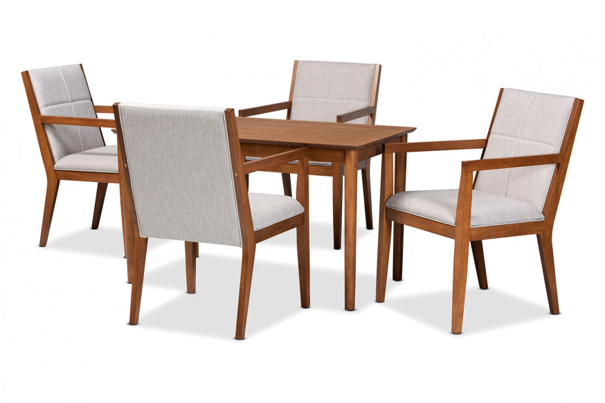 Baxton™ Theresa Mid-Century Modern 5-Piece Dining Set - Grayish Beige