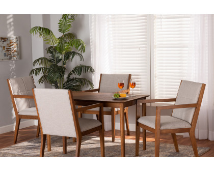 Baxton Theresa Mid-Century Modern 5-Piece Dining Set - Grayish Beige