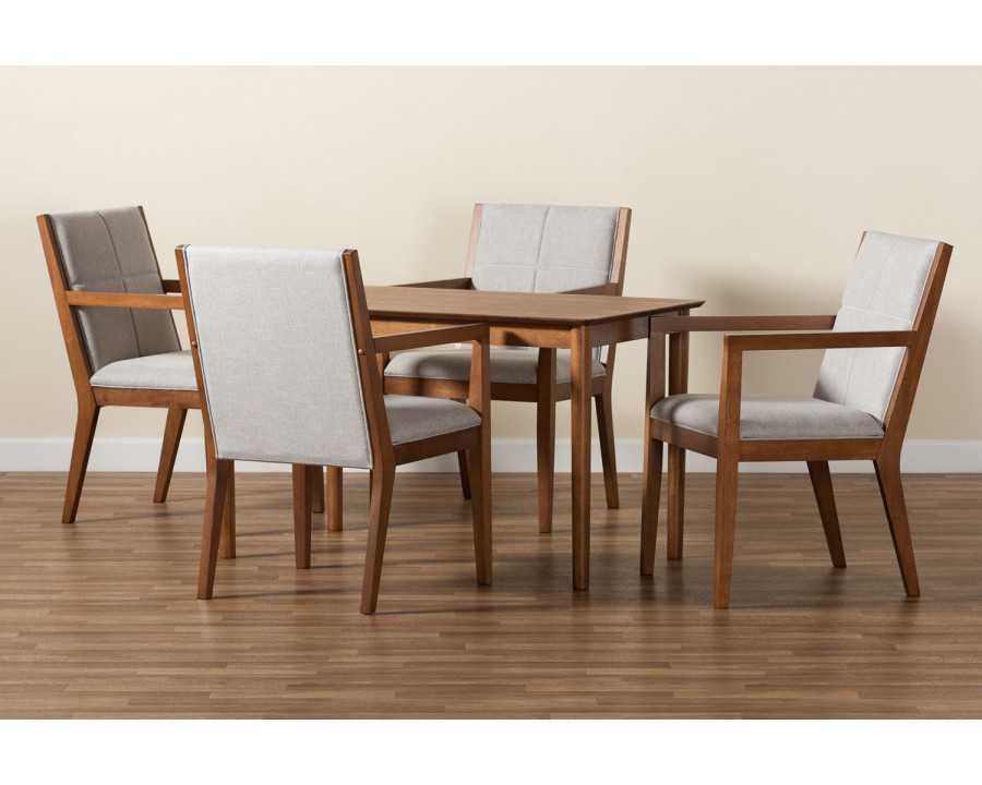 Baxton Theresa Mid-Century Modern 5-Piece Dining Set - Grayish Beige