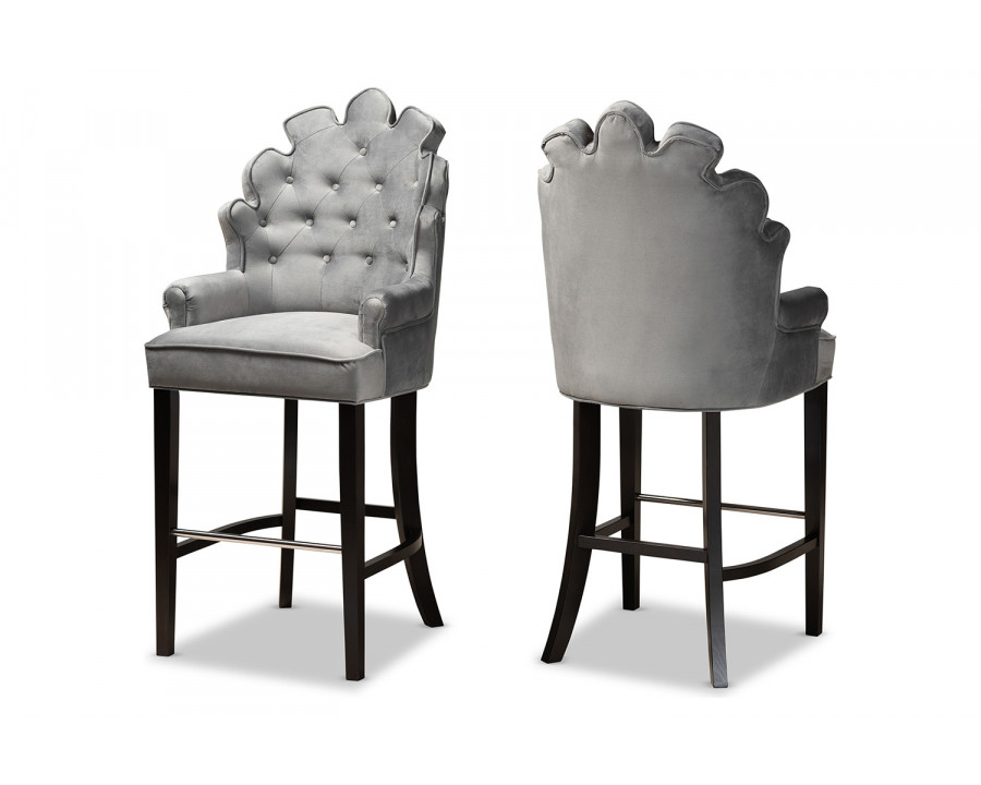 Baxton Chloe Modern 2-Piece Bar Stool Set - Dark Gray Velvet