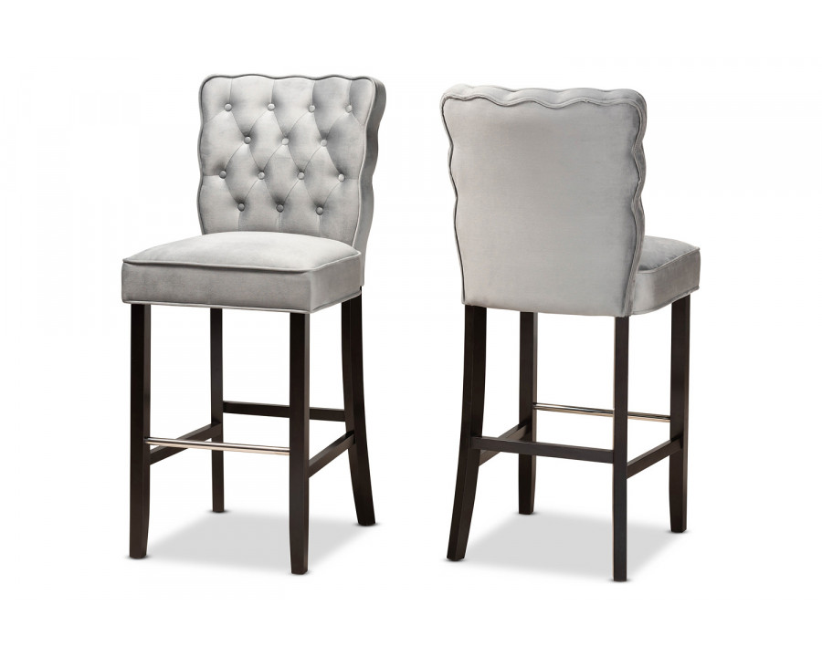 Baxton Daphne Modern 2-Piece Bar Stool Set - Dark Gray Velvet