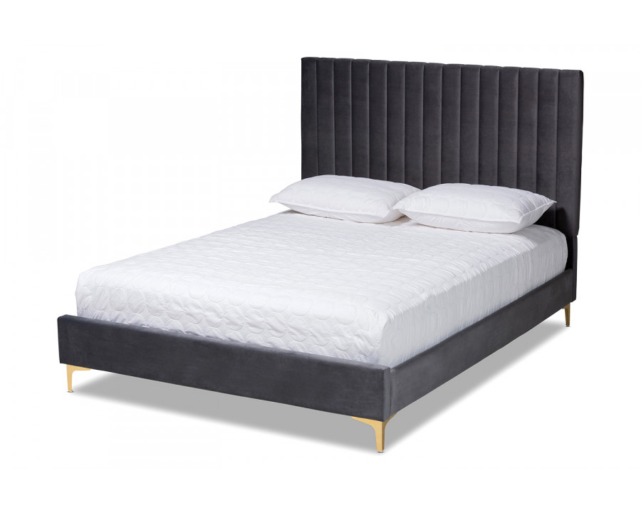 Baxton Serrano Contemporary Glam Platform Bed King Size - Grey