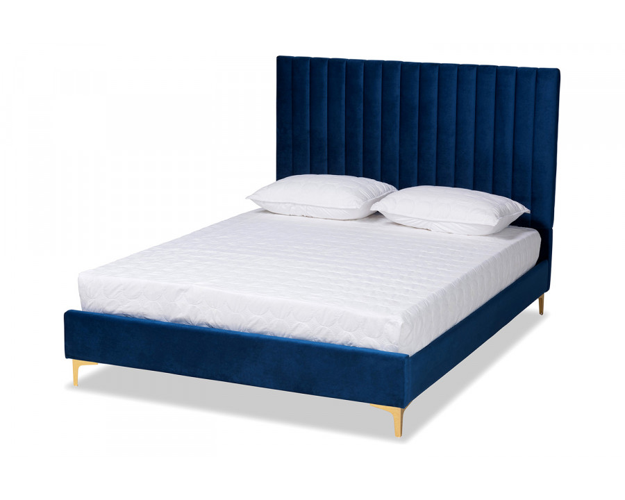 Baxton Serrano Contemporary Glam Platform Bed Full Size - Navy Blue