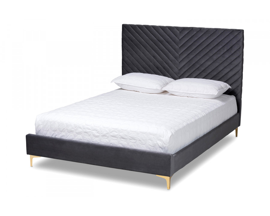 Baxton Fabrico Contemporary Glam Platform Bed King Size - Grey