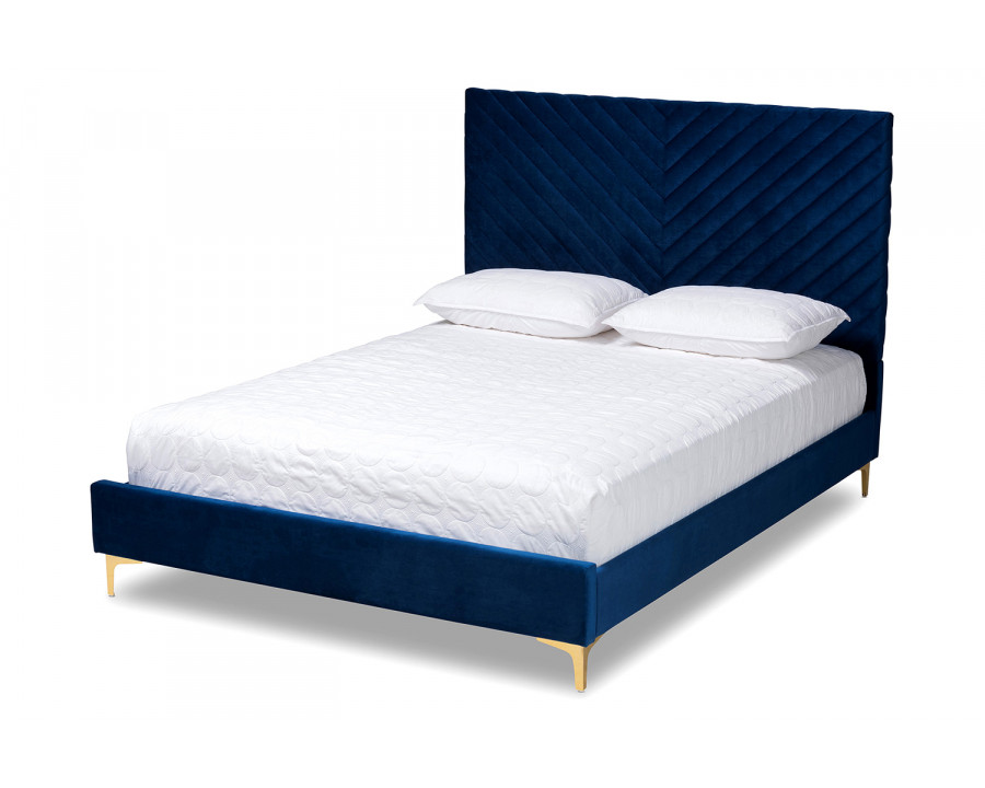 Baxton Fabrico Contemporary Glam Platform Bed Full Size - Navy Blue