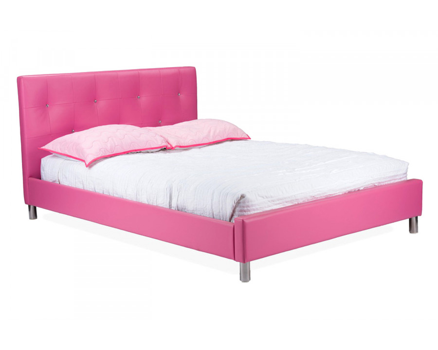 Baxton Barbara Modern Bed With Crystal Button Tufting - Pink