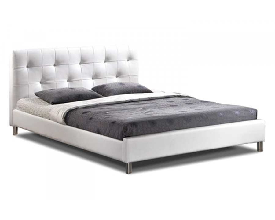 Baxton - Barbara Modern Bed With Crystal Button Tufting in White