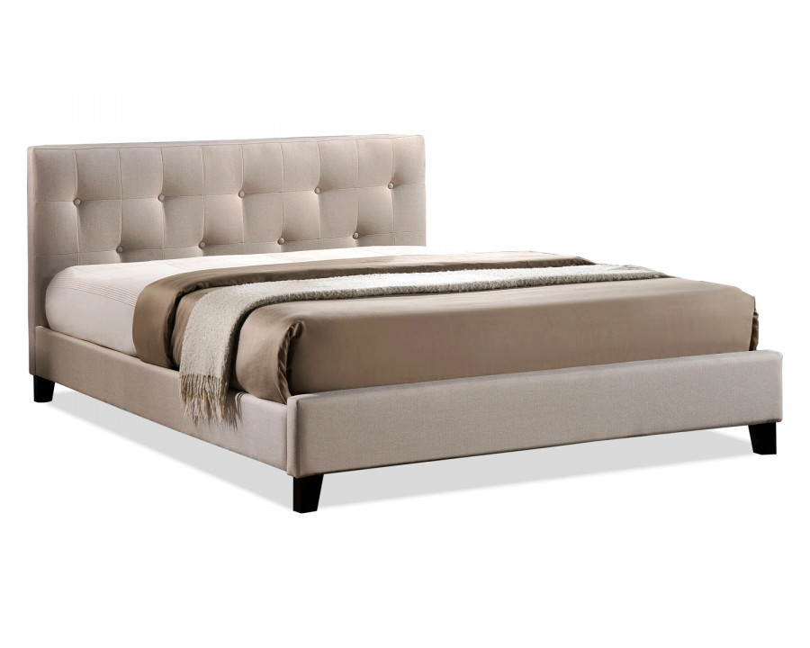 Baxton Annette Modern Queen Size Bed with Upholstered Headboard - Light Beige