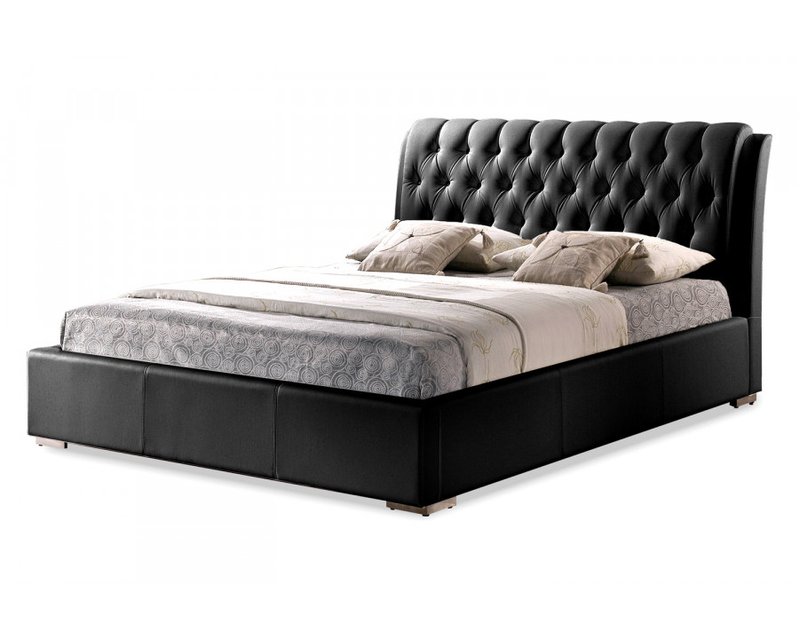 Baxton Bianca Modern Queen Size Bed with Tufted Headboard - Black