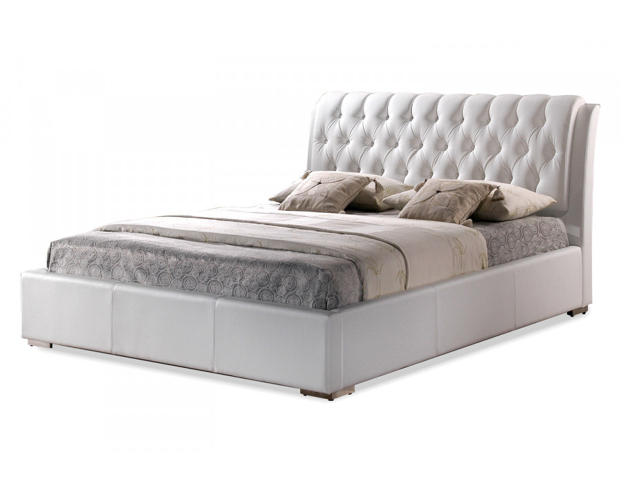 Baxton Bianca Modern Queen Size Bed with Tufted Headboard - White