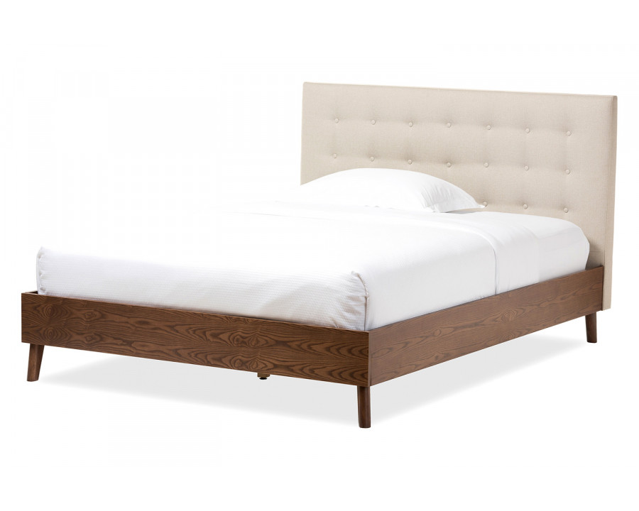 Baxton Alinia Mid Century Retro Modern Platform Bed Full Size - Beige