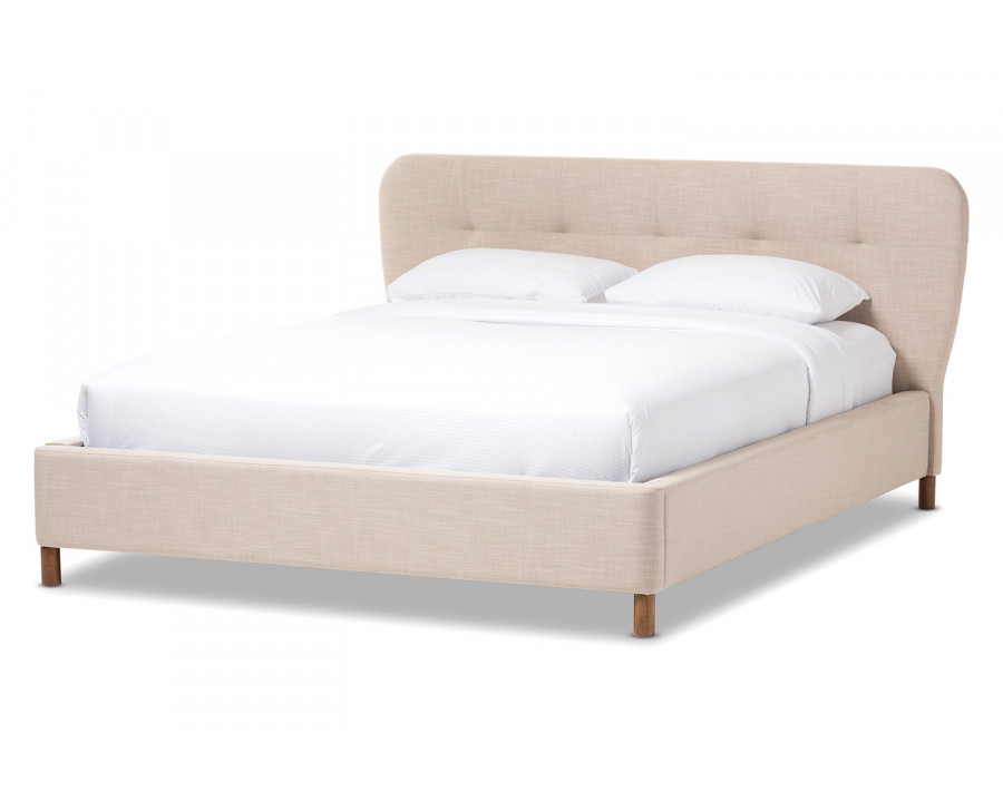 Baxton Germaine Mid Century Modern Grid Tufting Platform Bed - Beige