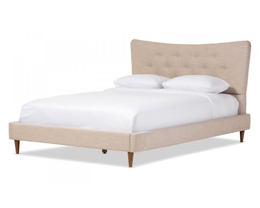 Baxton Hannah Mid Century Modern Platform Bed King Size - Beige