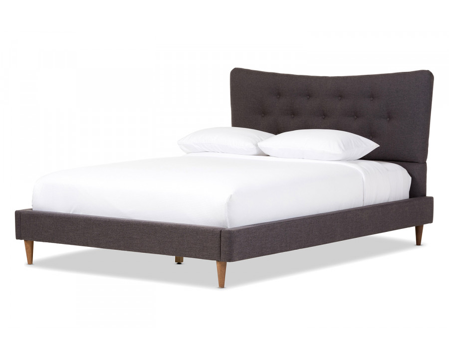 Baxton Hannah Mid Century Modern Platform Bed King Size - Dark Grey