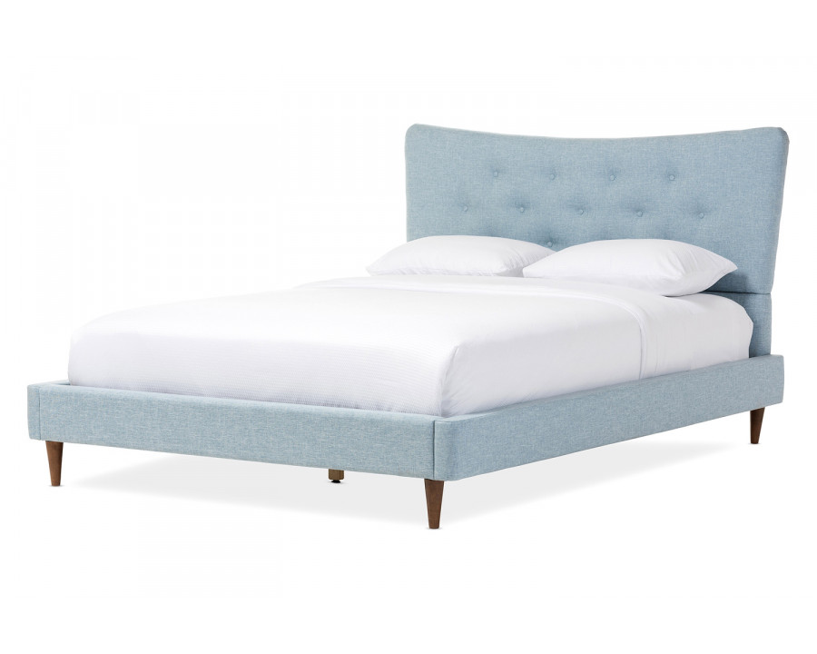 Baxton Hannah Mid Century Modern Platform Bed King Size - Light Blue