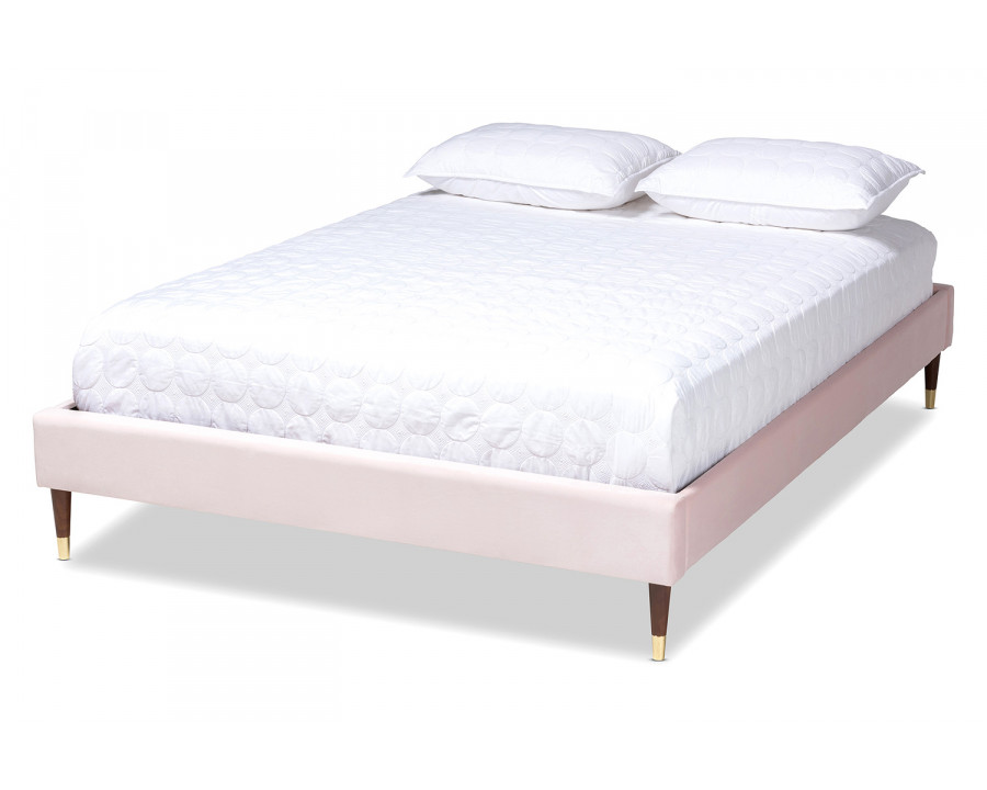 Baxton Volden Glam Platform Bed Frame with Gold-Tone Leg Tips - Light Pink