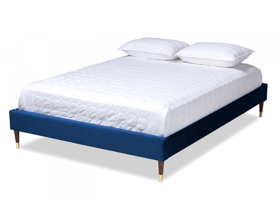 Baxton Volden Glam Platform Bed Frame with Gold-Tone Leg Tips - Navy Blue