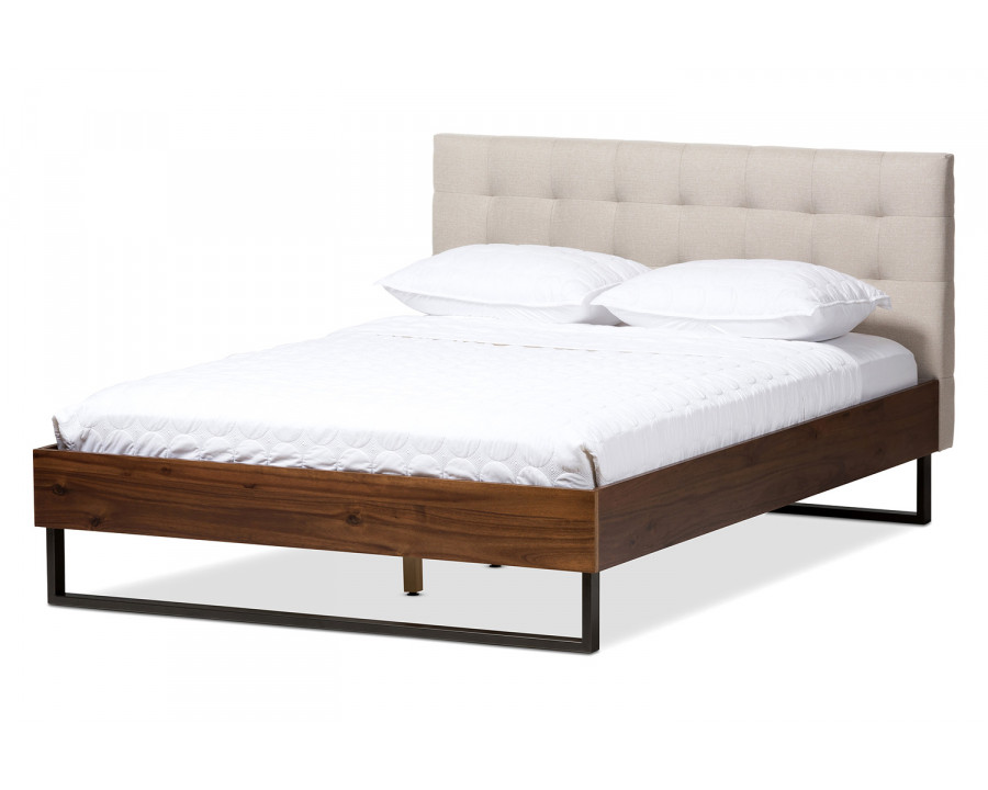 Baxton Mitchell Platform Bed King Size - Light Beige