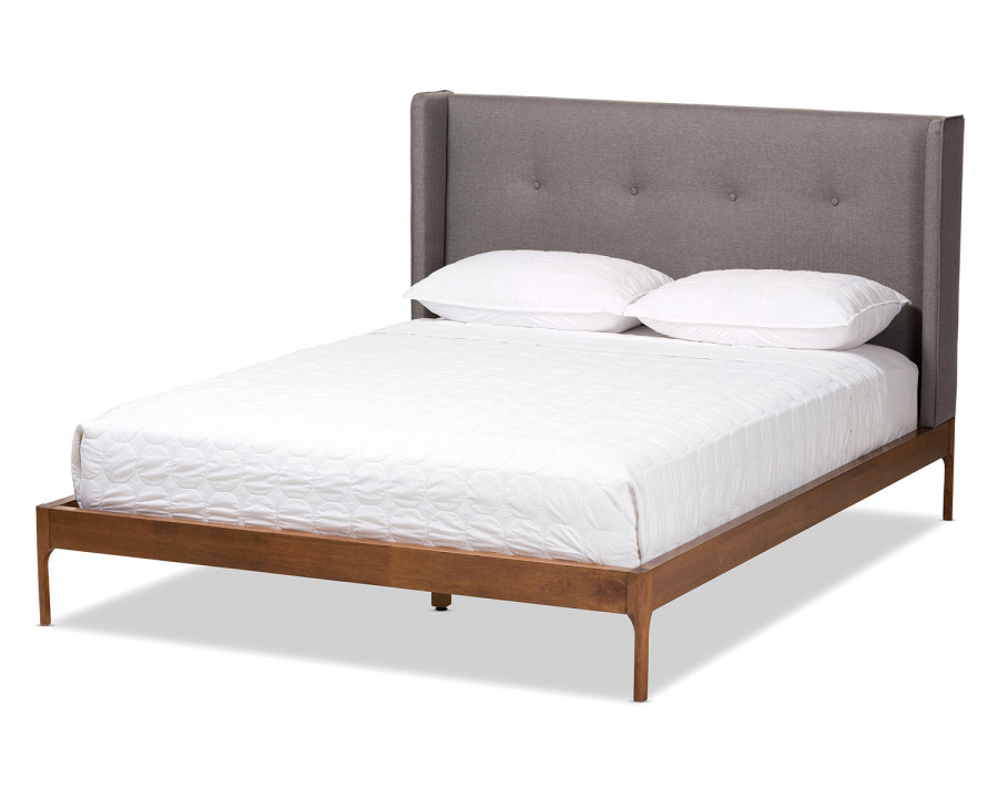 Baxton Brooklyn Mid Century Modern Platform Bed King Size - Grey