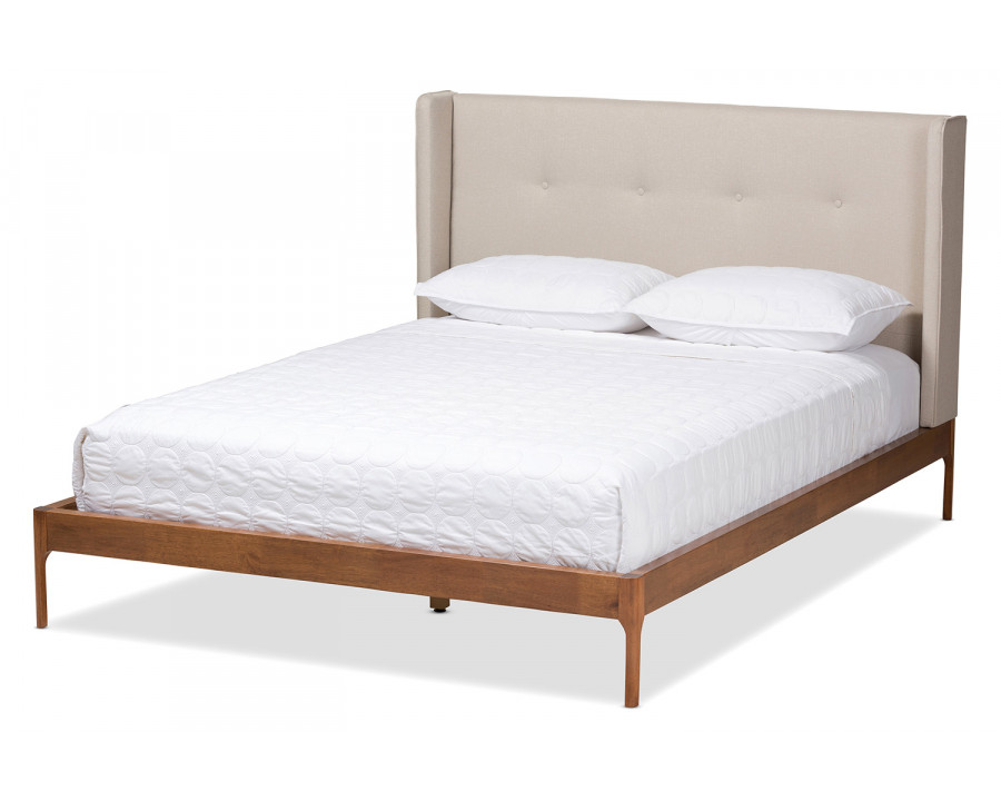 Baxton Brooklyn Mid Century Modern Platform Bed King Size - Light Beige