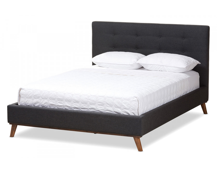 Baxton Valencia Mid Century Modern Platform Bed Full Size - Dark Grey